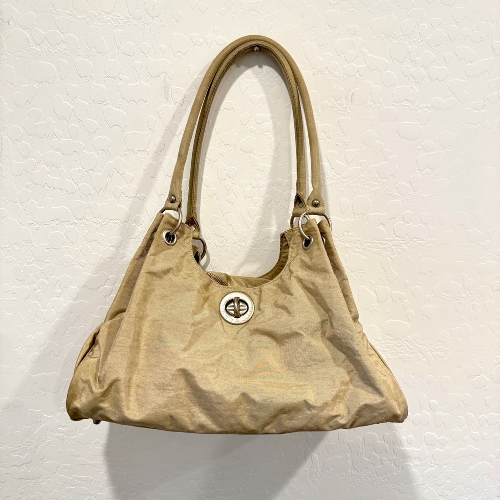 Baggallini Tan Shoulder Bag Nylon Tan Pockets Zippers Handbag Utility
